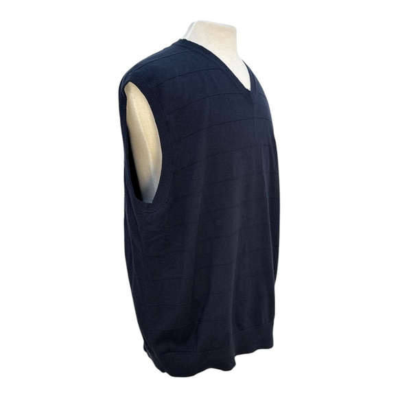 Vintage Nautica Men's XXL Stripes 100% Cotton Knit Sweater Vest Navy Blue 90s - Picture 1 of 7
